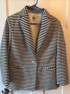Anne Klein Black and White Striped Blazer Jacket